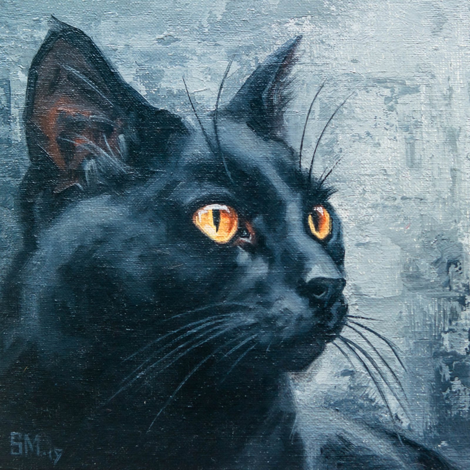 Cat oil painting, Pet portrait, Black cat, Cat portrait, Animal painting, Animal art, Original art, 6x6 by S.Lee Mark
